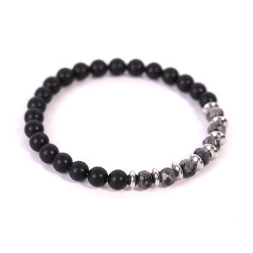 6MM Black Labradorite Stone Matte Onyx Stretch Bracelet