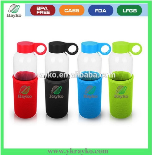 Glass drinking water bottle with heatproof cover