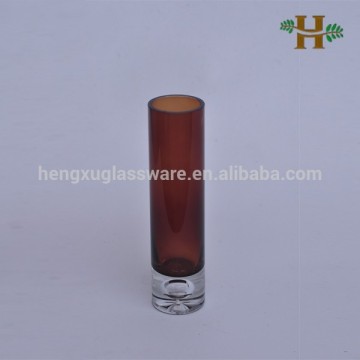 Amber Color Glass Bubble Bottom Cylinder Vase