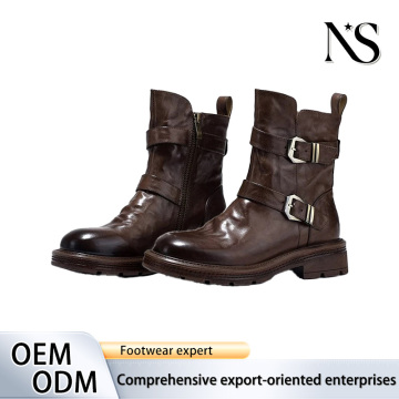 Dark Brown Distressed Leather Combat Boots