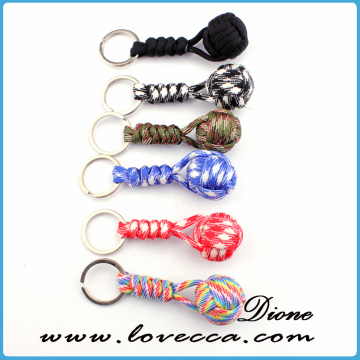 Wholesale handmade survival bracelet knots paracord keychain with steel ball