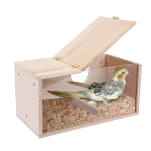 12.5x12.5x24CM Transparent Parakeet Nesting and Feeding Box, Natural Wood Bird Cage Accessories