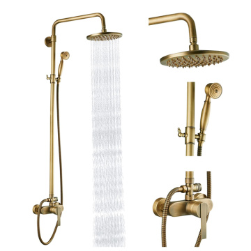 Brushed Brass Gold Shower Set Wall Mixer Tap
