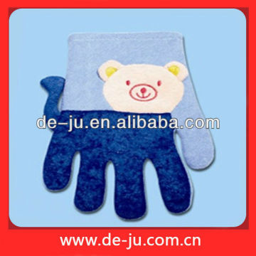 Light Blue Kids Bath Gloves Animal Baby Mitts