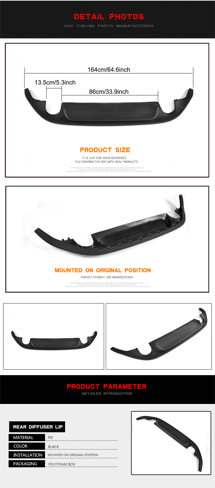Golf7 MK7 Clubsport Style Rear Bumper Diffuser for Volkswagen VW GTI/R Hatchback 14-17