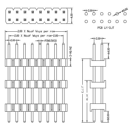 2.0 mm Pin Header Dual Row Triple Plastic Straight Type