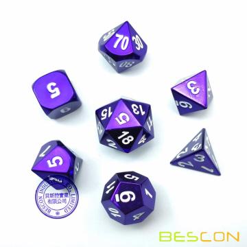 Bescon 7pcs Set Heavy Duty Metal Dice Set Glossed Color of Purple, Colorful Solid Metallic Polyhedral D&D Dice Set Violet