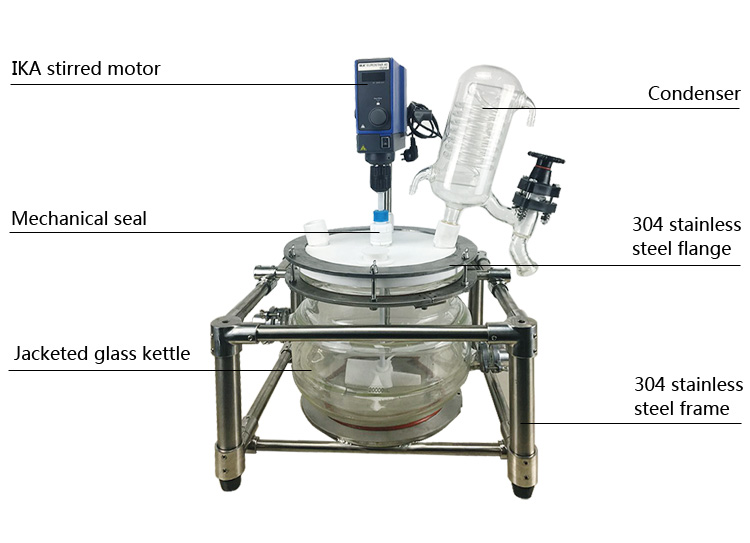 Shanghai customized 20L-100L chemical glass lab double layer jacketed reactor