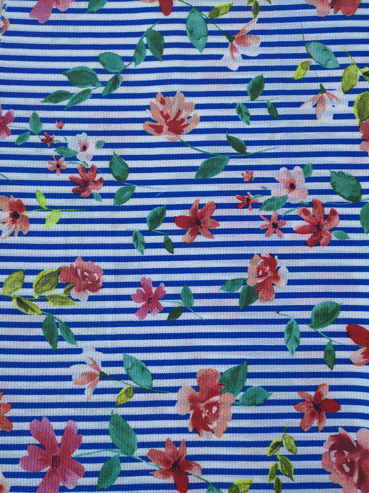 Stripe Flower Polyester Bubble Crepe Printing Fabric