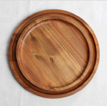 Round Acacia Wood Plates Chargers set 2