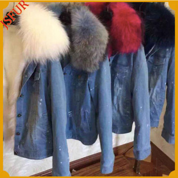 Real Fox Fur Collar Cowboy Winter Fur Coat Removable Hooded Parka