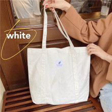 Solid White Reusable Handles Large Capacity Unique Canvas Tote Shopping Bag With Button