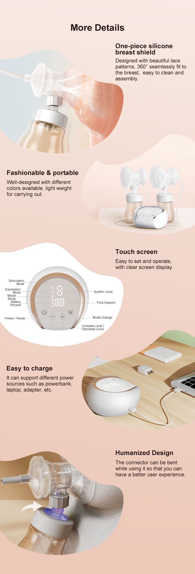 Carebao Premium Rechargeable Hands Free Portable Double Sides Electric Breast Pump For Mother Breastfeeding