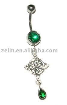 celtic knot with emerald teardrop belly button navel ring ,belly ring, navel belly jewelry