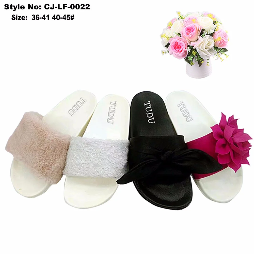 Fashionable Lady Fur Fox Fur Slide Slippers Sandals