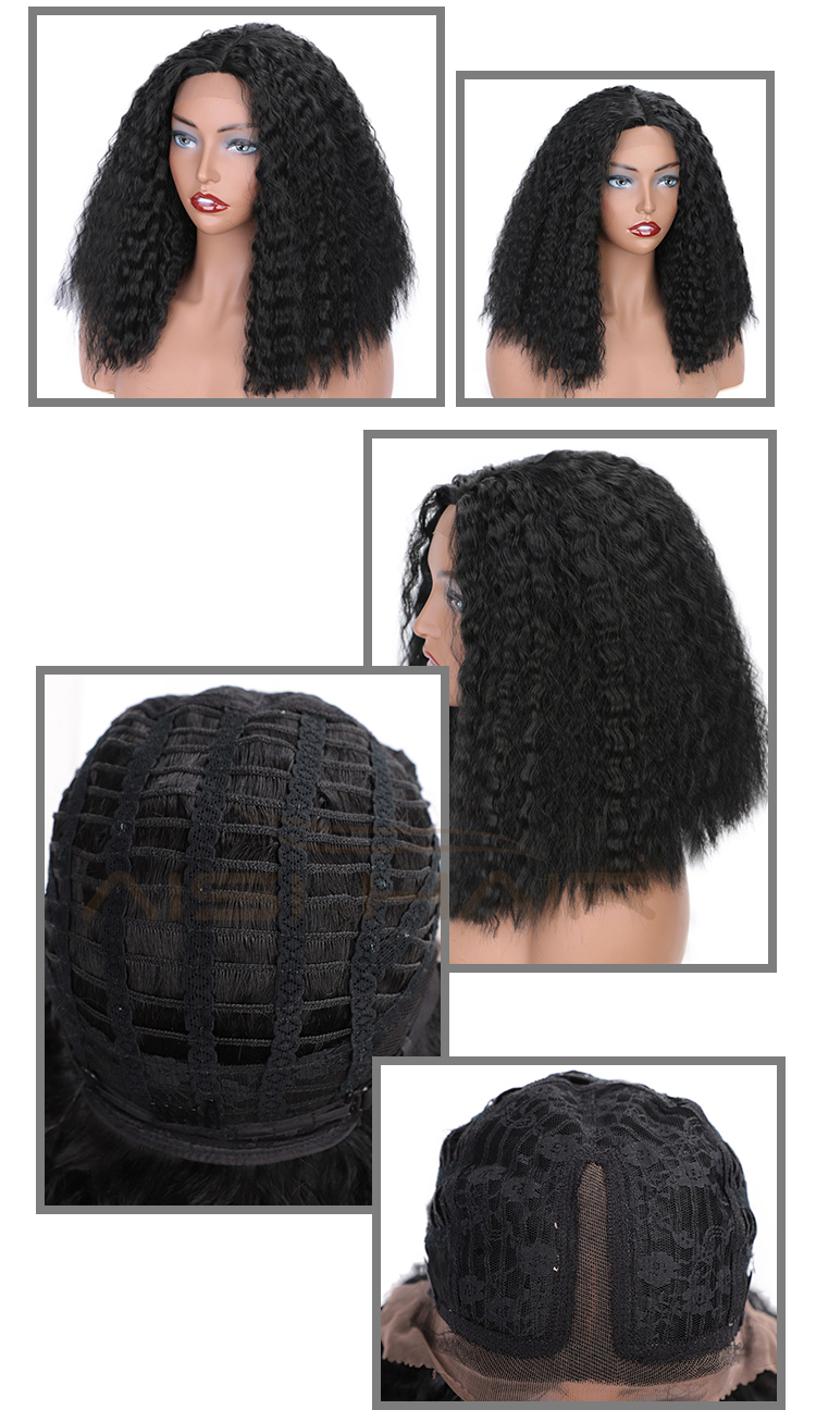Aisi Hair Cheap Medium Long Natural Black Afro Curly Kinky Front Lace Wig Synthetic Lace Front Wig Hair Wigs For Black Women