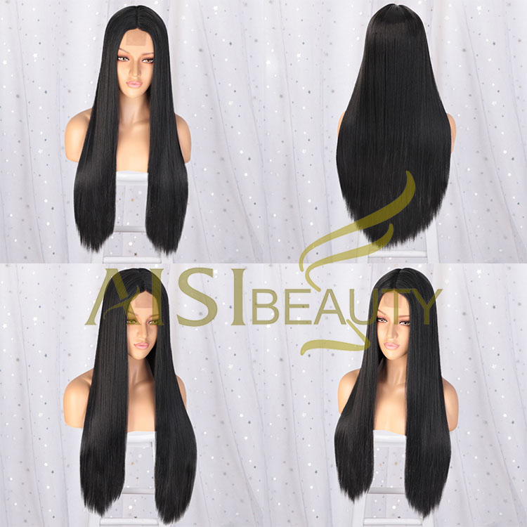 Aisi Beauty 26 Inch Vendor Cheap Multi Color Long Silky Straight Wig Swiss Lace Synthetic Hair For Black Women Lace Front Wig