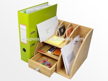 Multi-function storage box bamboo organizer with drawer Desktop File Holder Organiser
