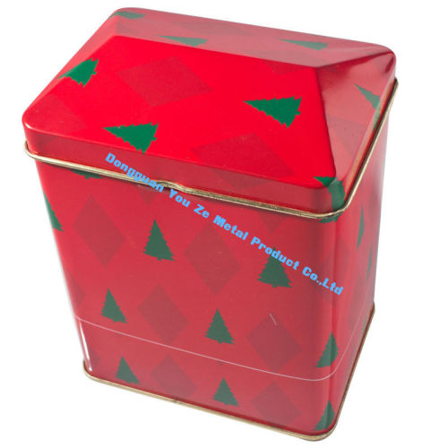 Red Printed Empty Gift Tins With Cover , House-shaped Tin Jar