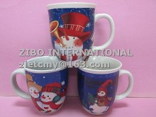 wholesale porcelain coffee mug with snowman decal for Christmas