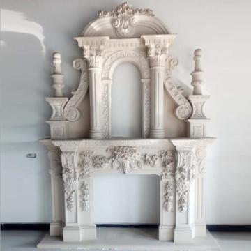 Double tired hand carved statue marble fireplace