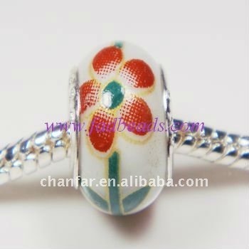 flower painted european bead