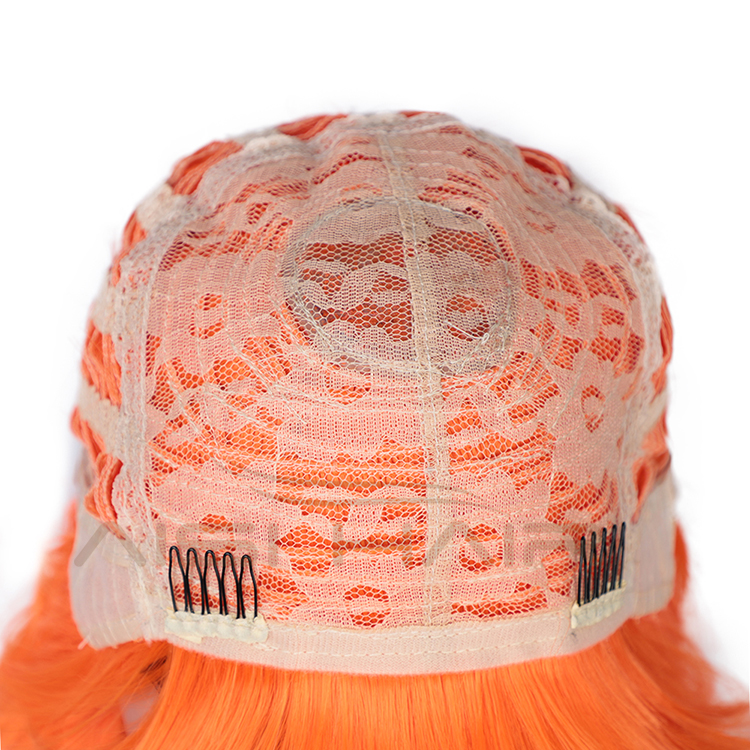 Aisi Hair Wholesale Top Quality Orange Short Bob Wig With Neat Bangs Synthetic Short Curly Wave Wigs For Black Women