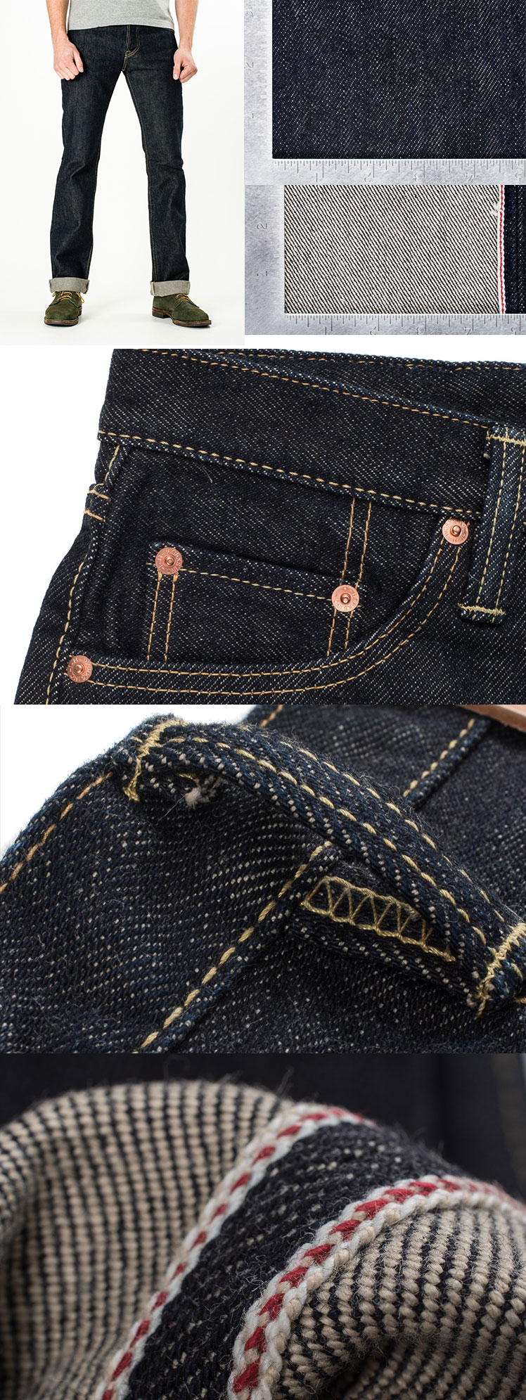 Europe Design Raw Fabric Unwash/No Shrink 17oz Selvedge Denim Jeans Boot Cut untuk Pria