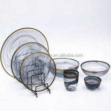 Wholesale Gold and Silver Rim Glass Dinnerware Plate Sets