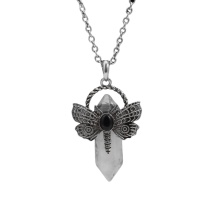 Clear Crystal Hexagonal Pillar Silver Dragonfly Pendant Necklace Choker Jewelry