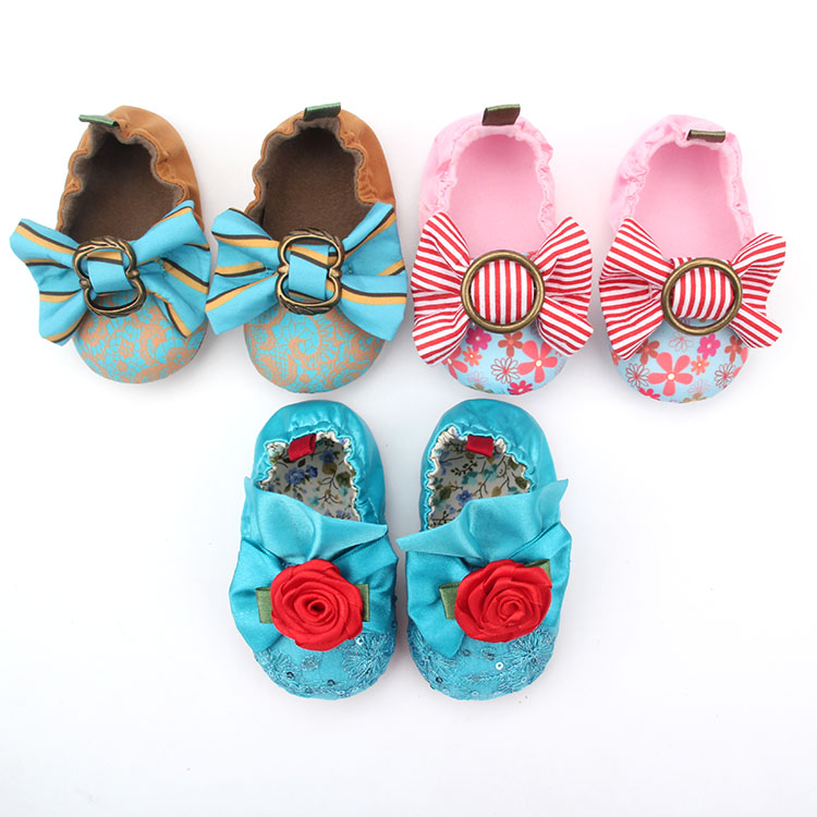 Flower Stripe Bowknot Baby Boat Shoes