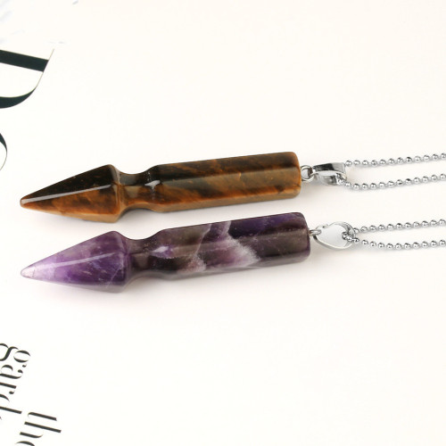 Natural Gemstone Cone Pendant Necklace Healing Crystal Quartz Reiki Chakra Gem Stones 18 Inch Women Girls Men Birthday Gifts