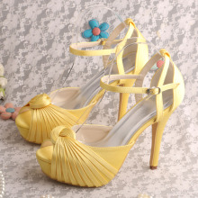 Wedopus Wedding Platform Prom Shoes Yellow