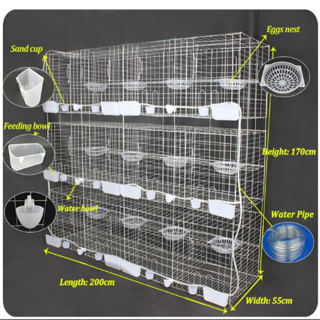 Metal Wire Mesh Bird Pigeon Breeding Cage Fence Water Nipple for the Birds 3 Tiers H Type