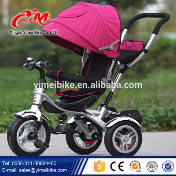 2015 New Model Metal Frame Baby Tricycle / Big wheels Kid Tricycle with trailer push bar control turn/child tricycle with canopy