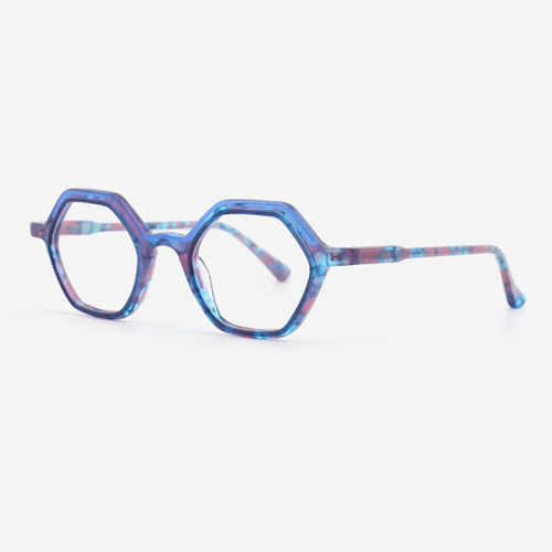 Hexagonal Small laminated Acetate Unisex Optical Frames 23A3053