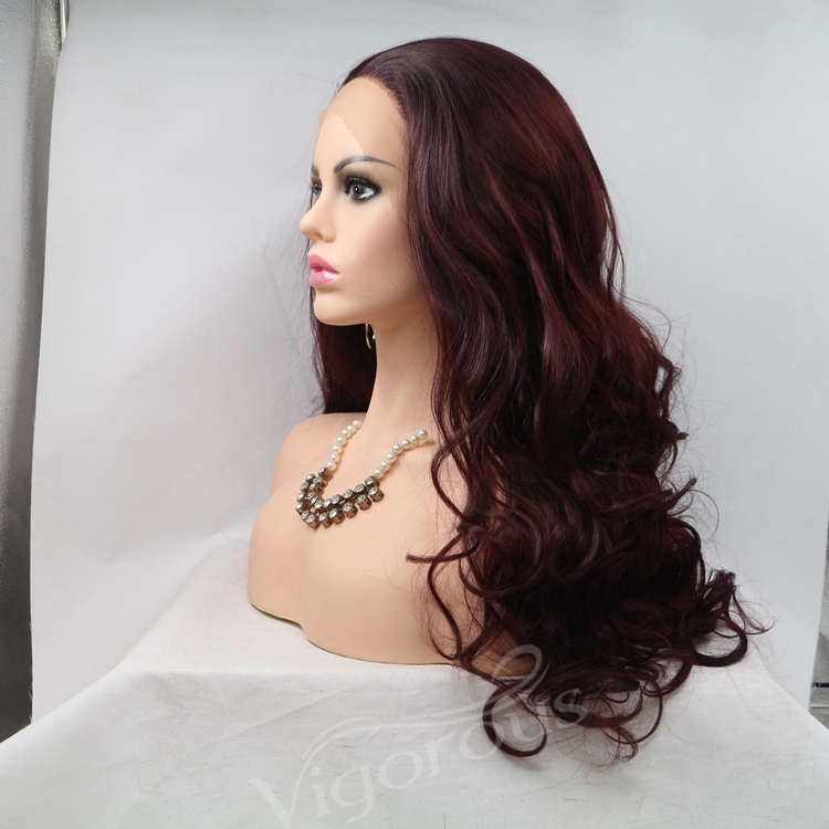 Vigorous mono long premium high quality straight wave wholesale black women synthetic hair wigs with lace front