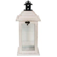 Magi Wholesale White Wedding Glass Decorative Lantern - Vintage Wood and Metal Table Candle Lantern