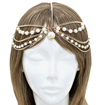 Fashion Hair Band, Decorated with Pearls, Customized Designs Accepted, Nickel- and Lead-freeNew