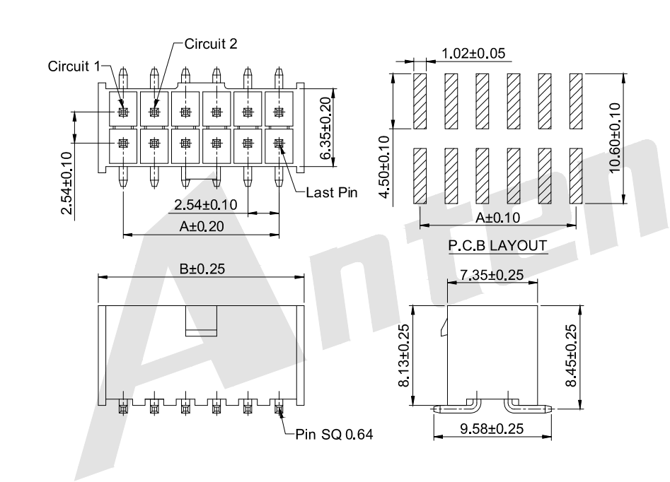 2.54mm pitch Dual Row 180°Wafer-SMT AW2549VI-S-2xNP