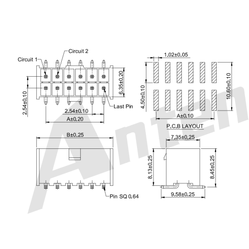 2.54 मिमी पिच दोहरी पंक्ति 180 ° वेफर-एसएमटी AW2549VI-S-2XNP