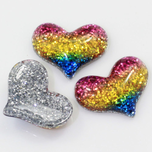 Colorful Glitter Heart Resin Charms For Girls Hair Accessories DIY Craft Decor phone Shell Spacer Items Jewelry Store