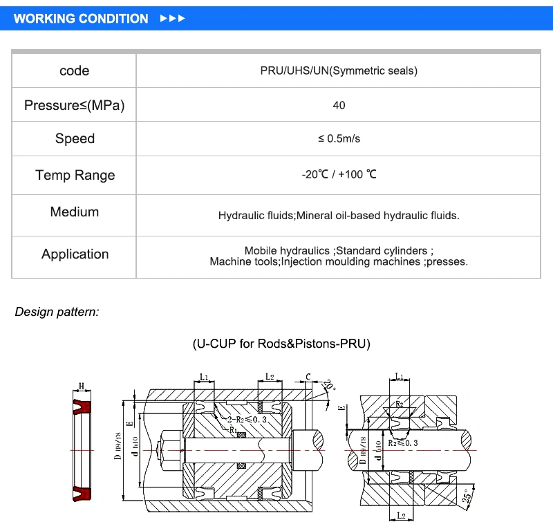 Hydraulic Cylinder U-Cup Pistons Seals From Factory