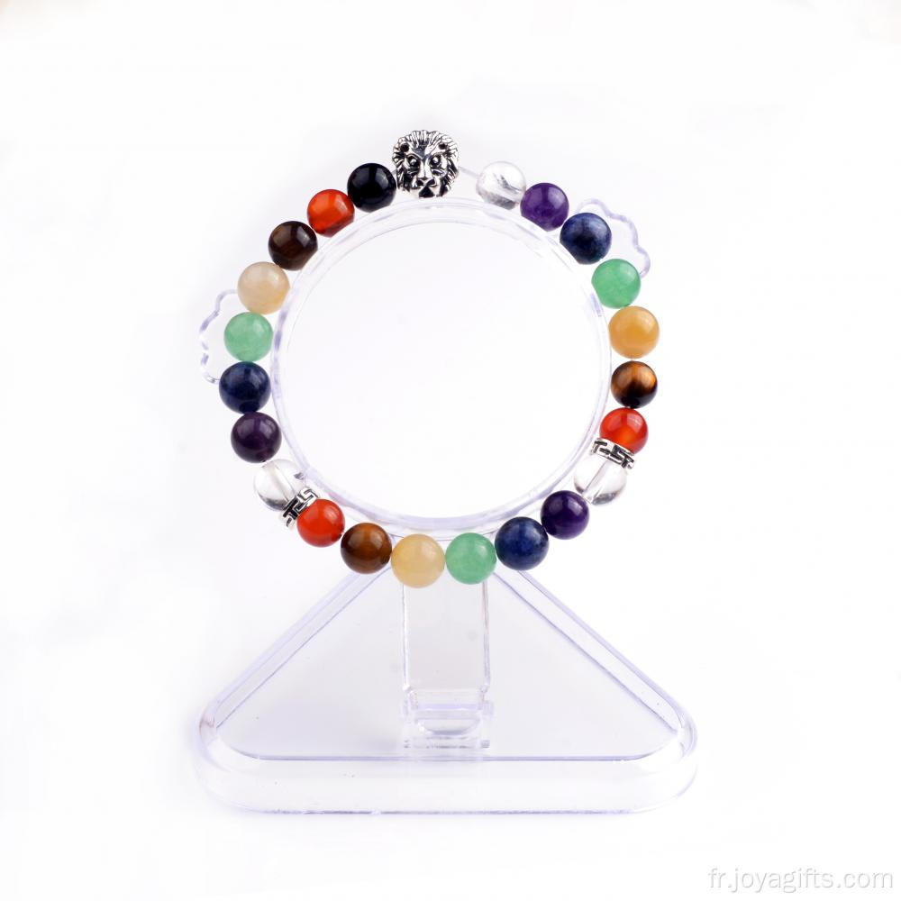 8 perles MM Chakra placage Lion tête Bracelet d’argent