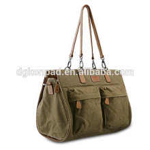 Patent alterable side shapes of handbag with 8 oz full wax canvas and cowhide