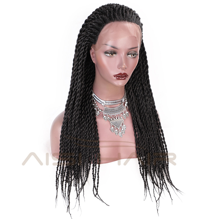 Aisi Hair Twists Long Braiding Lace Front Wigs Natural Black High Temperature Lace Front Synthetic Braided Wigs for Women