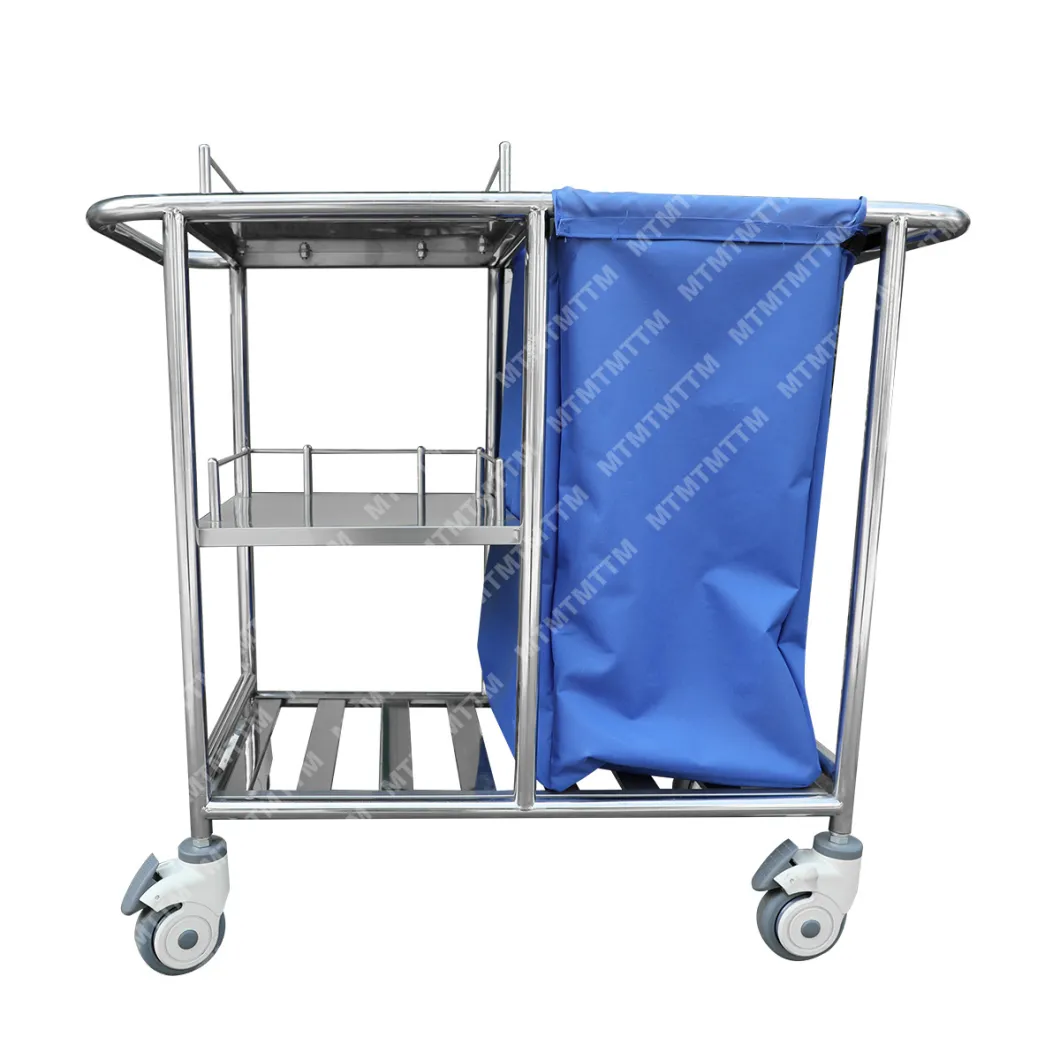 Waterproof Bag Mobile Nursing Cart Patient Room Cleaning Dirty Mobile Stainless Steel Hospital Trolley