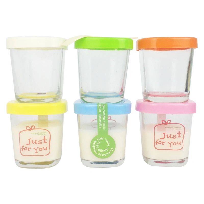 Square Type Glass Puddding Jars with Plastic Cap, Custom-Sized Logo