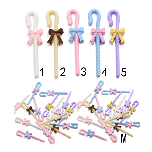 100Pcs/Lot Kawaii Pastel Color Resin Candy Cane Charms Cute Bowknon Candy Cane Lollipop Ornament Jewelry Making DIY
