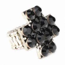 Elastic Ring, Made of Alloy with Black Rhinestones